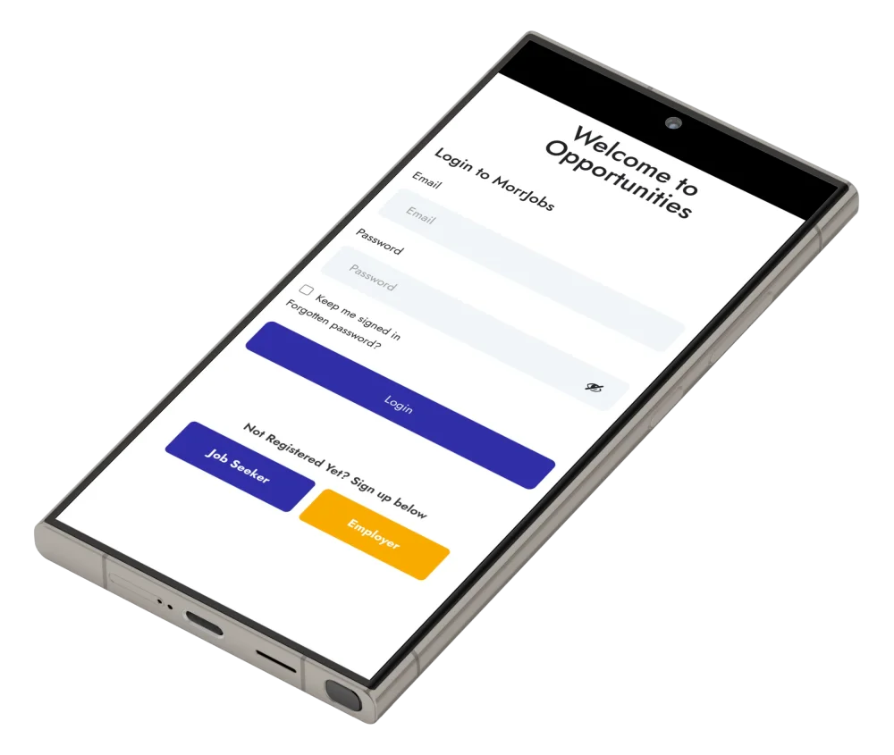 MorrJobs app login screen